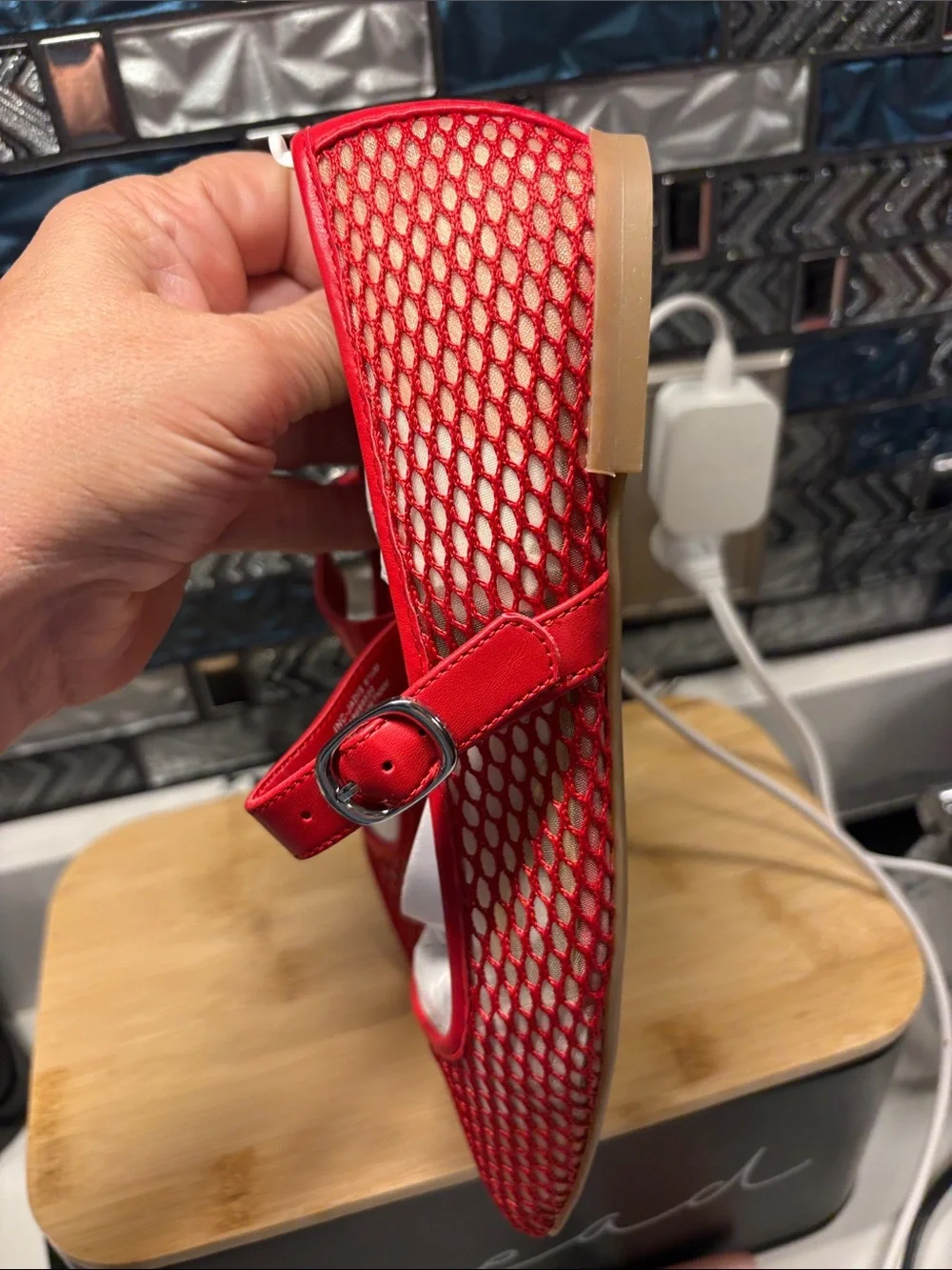 INC International Concepts Red Mesh Mary Jane Flats with Buckle Strap